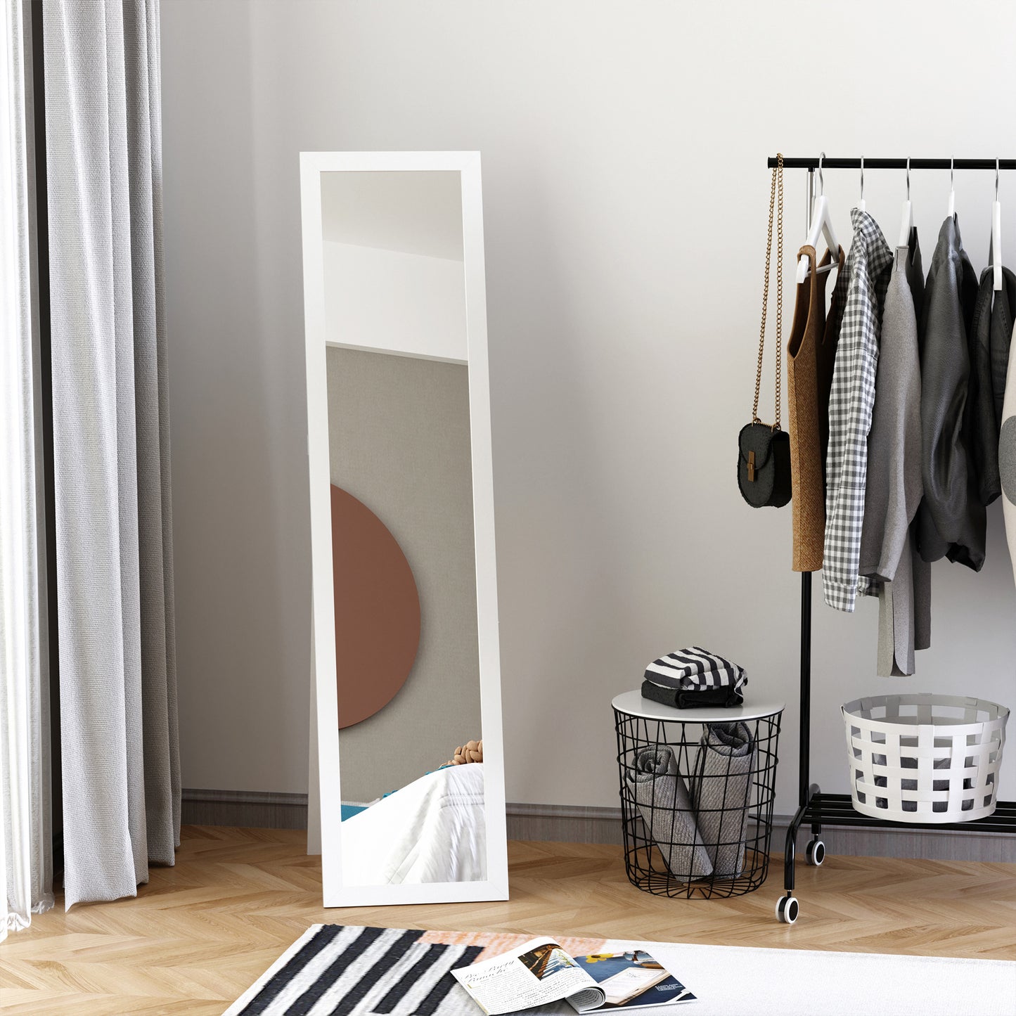 White Full Length Mirror, Freestanding Or Wall Mounted For Bedroom, Living Room, Bathroom