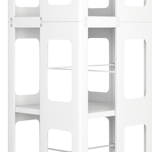 4-Tier All-Steel Rotating Bookshelf With 360  Wheels, Large Size Sturdy   Spacious Book Rack, New Style White Bookshelf,Easy Assembly
