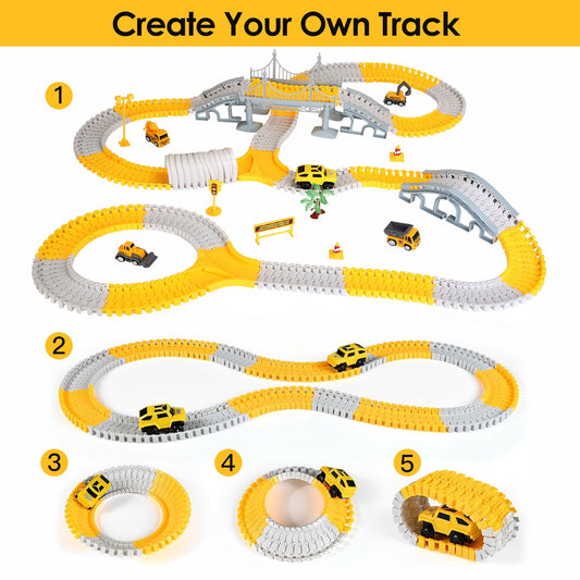 1Pc 340Pcs Construction Race Track Set Kids DIY Construction Toys STEM Flexible Car Track Playset Gift For Toddlers Boys Aged 3 4 5 6 Year Old