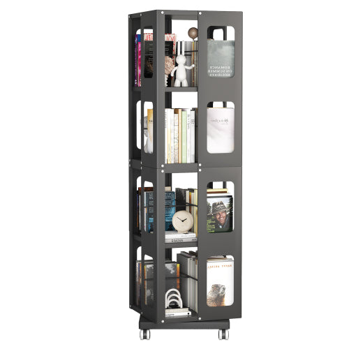 4-Tier All-Steel Rotating Bookshelf With 360  Wheels, Large Size Sturdy   Spacious Book Rack, New Style White Bookshelf,Easy Assembly