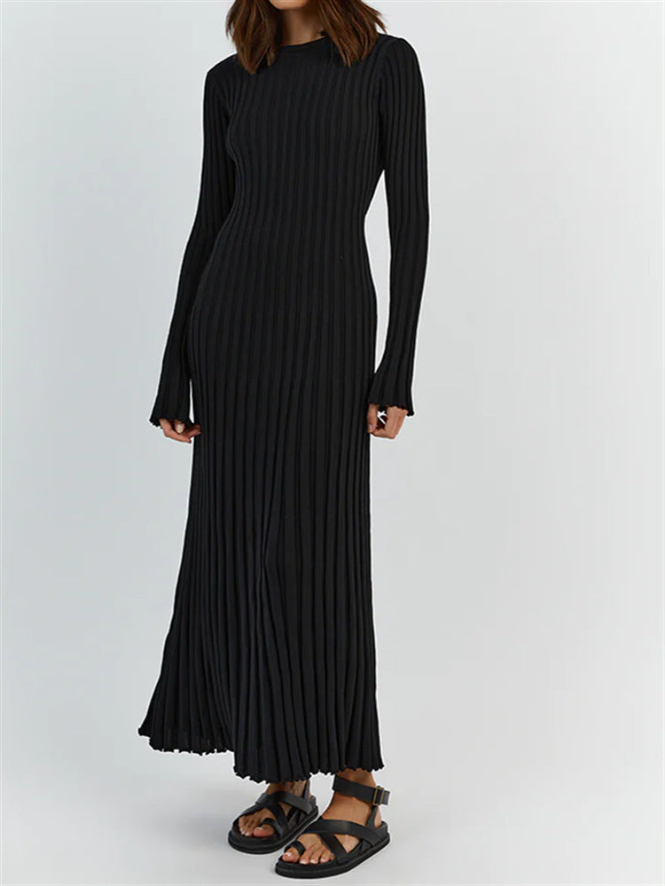 Long-Sleeve Crewneck Tight Knit Dress