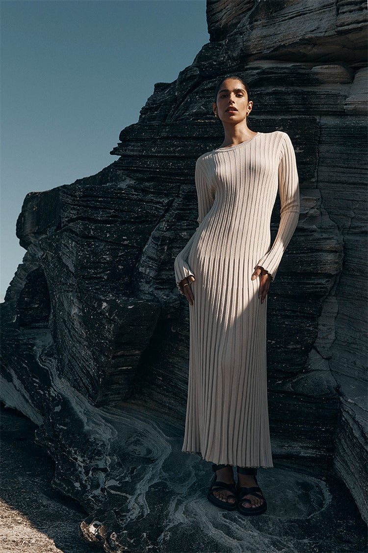Long-Sleeve Crewneck Tight Knit Dress
