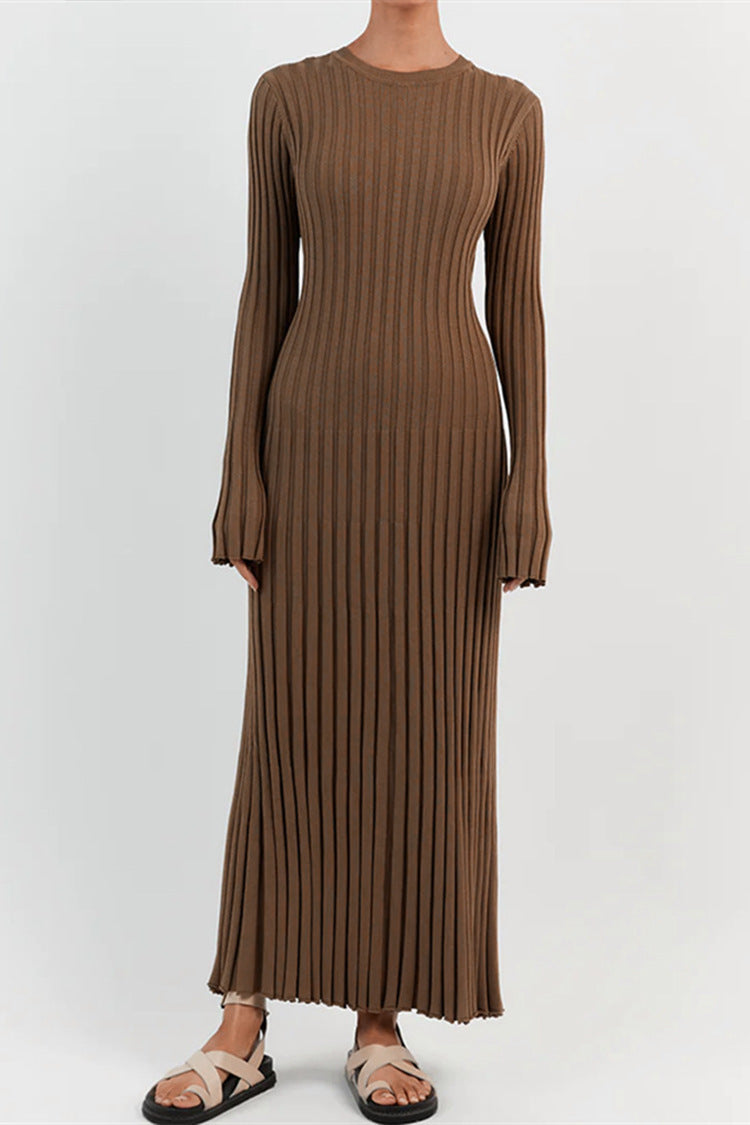Long-Sleeve Crewneck Tight Knit Dress