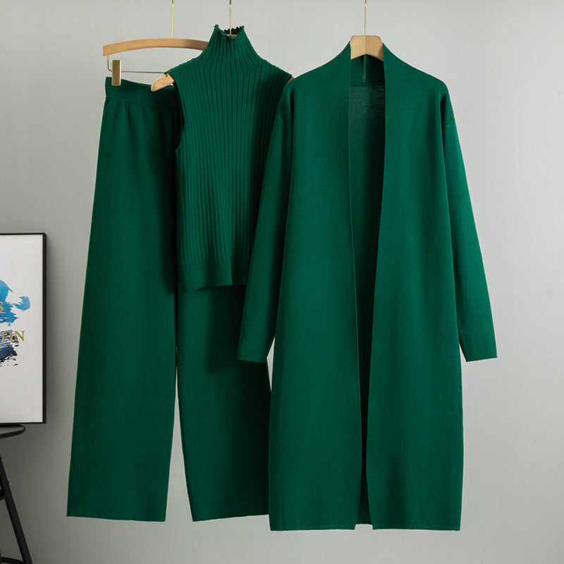 Long Shawl Cardigan Three-Piece Set