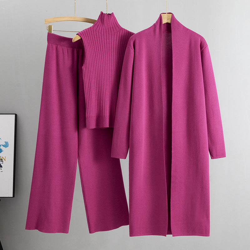 Long Shawl Cardigan Three-Piece Set