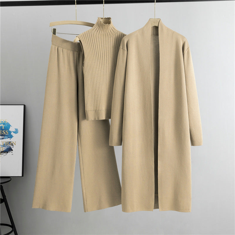 Long Shawl Cardigan Three-Piece Set
