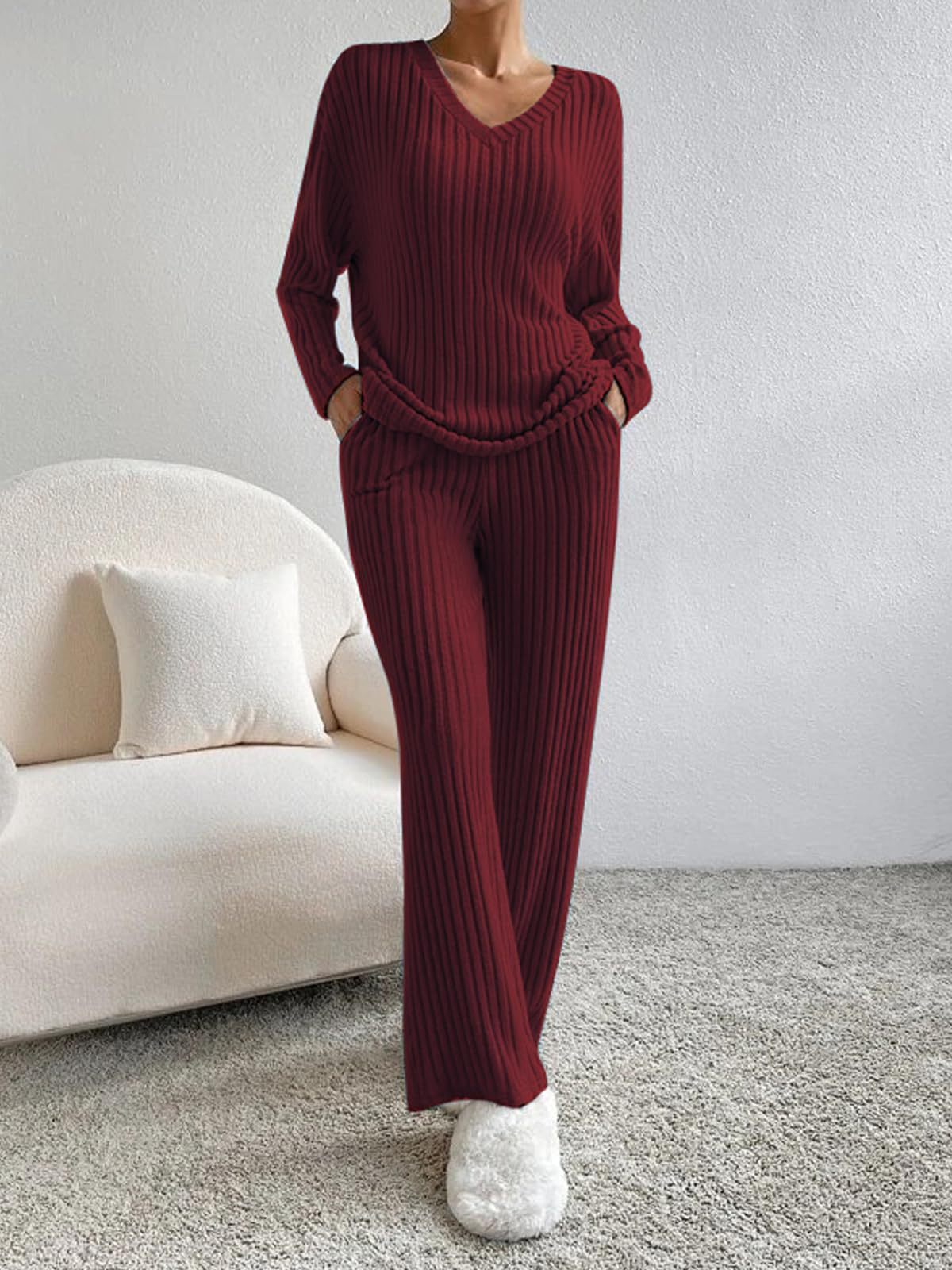 V-Neck Pit Knitted Sleeve