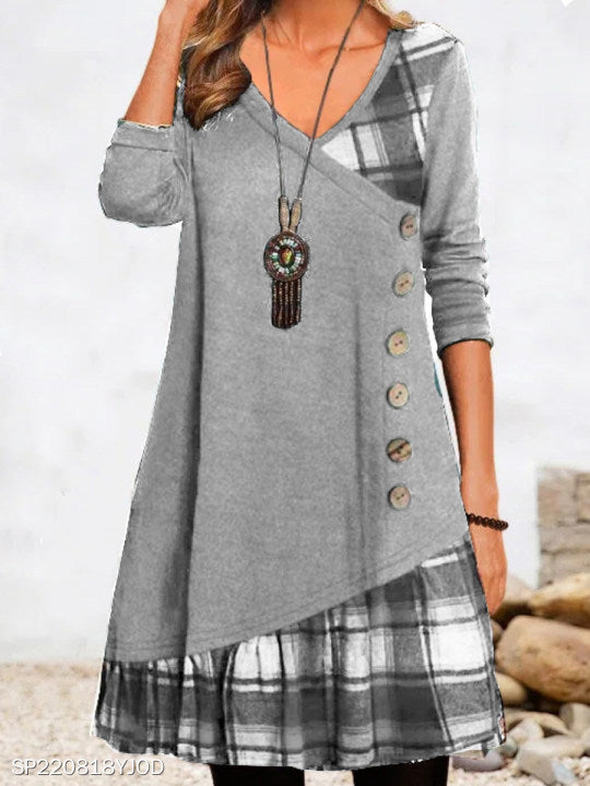 Long Sleeve Check Print Dress