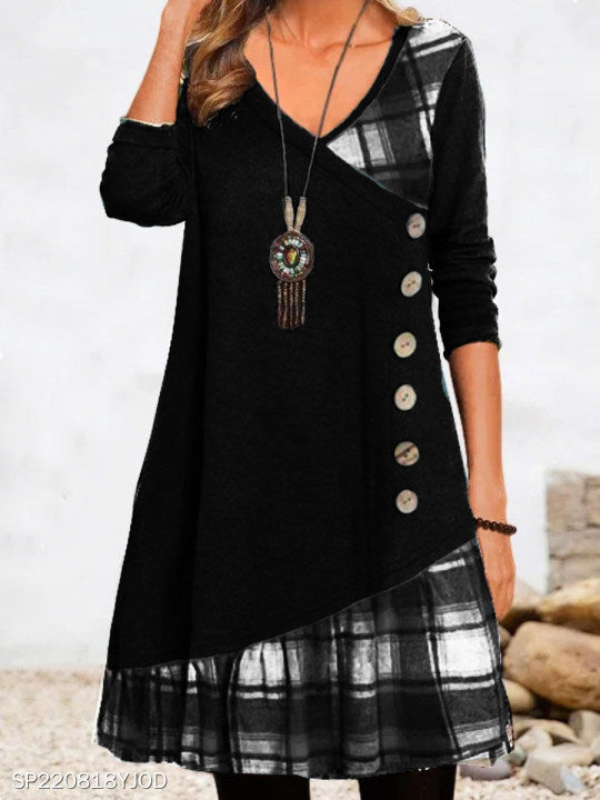 Long Sleeve Check Print Dress