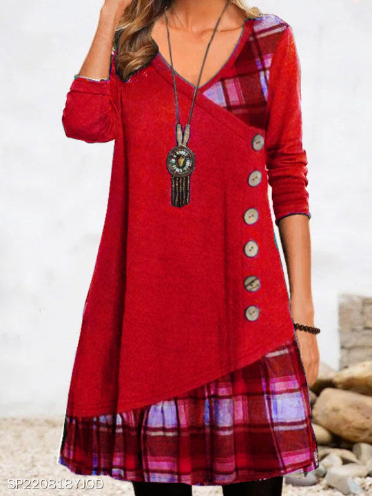 Long Sleeve Check Print Dress