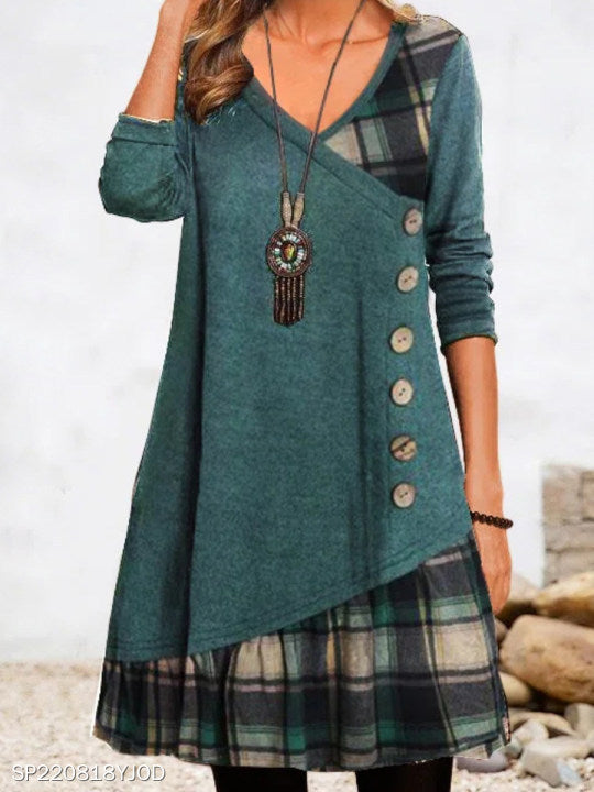 Long Sleeve Check Print Dress