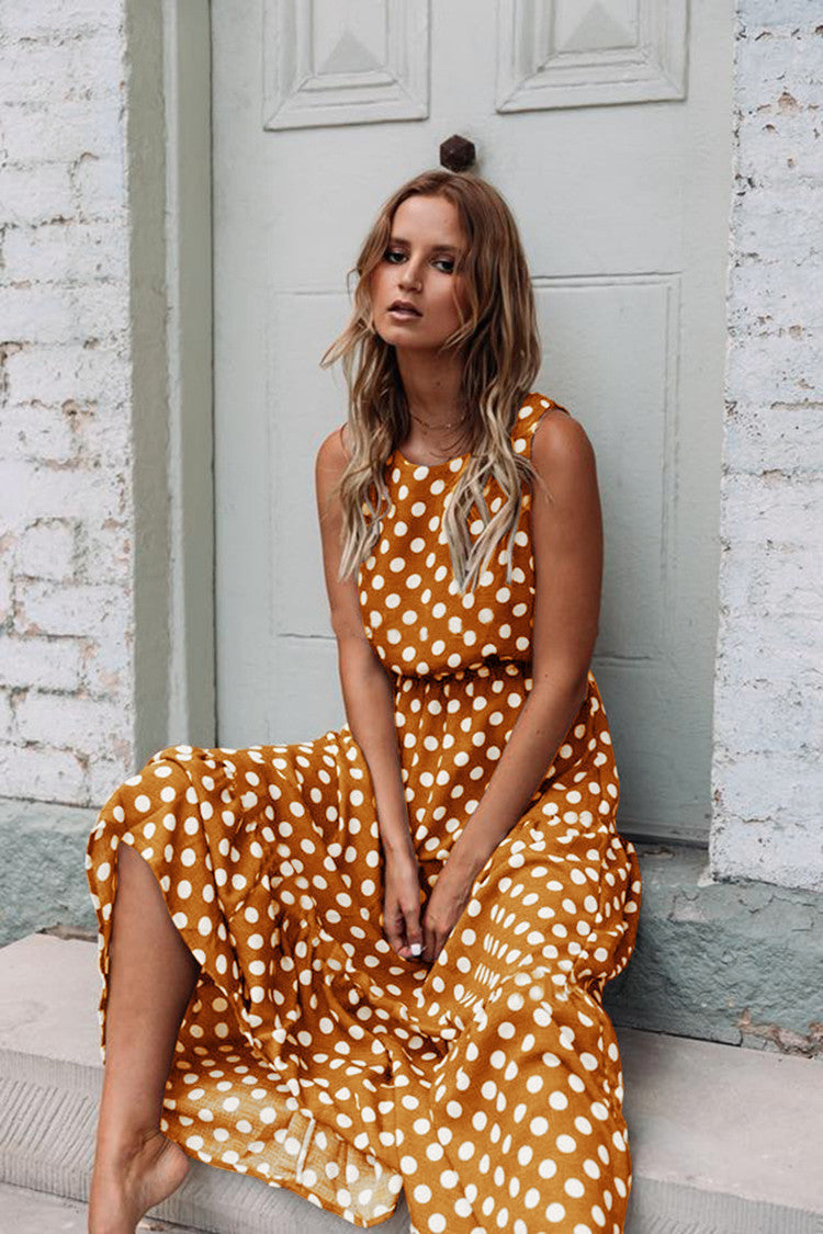 Printed Polka-Dot Crewneck Dress
