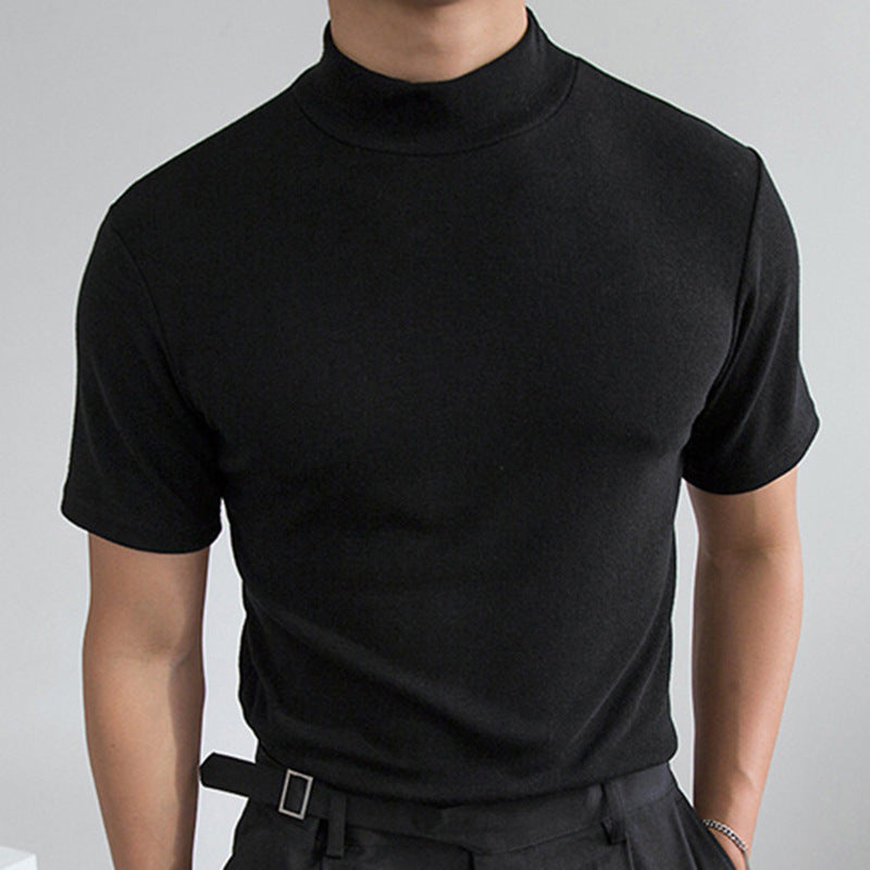 Short-Sleeved Base Shirt With Half-High Neck