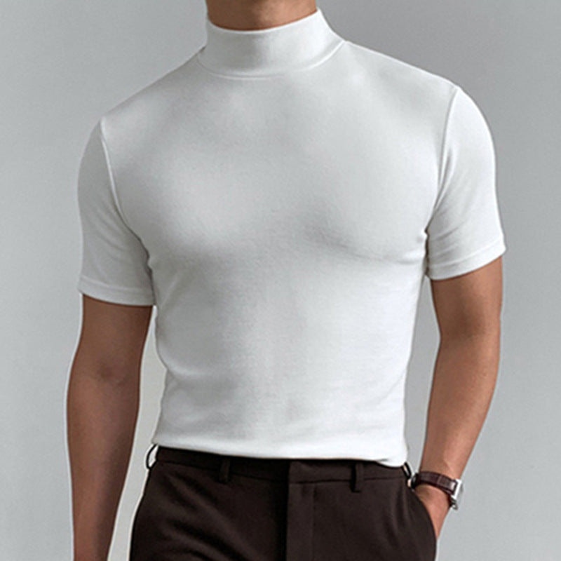 Short-Sleeved Base Shirt With Half-High Neck