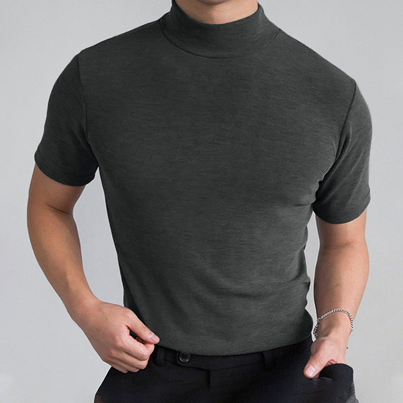 Short-Sleeved Base Shirt With Half-High Neck