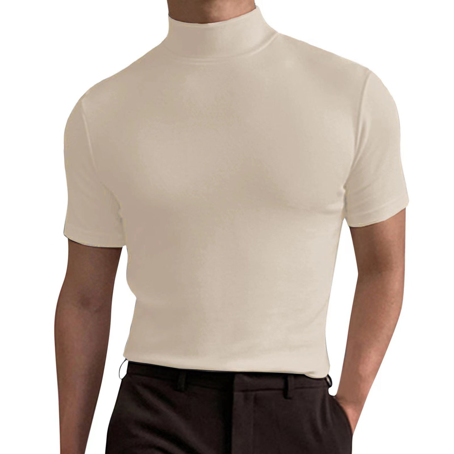 Short-Sleeved Base Shirt With Half-High Neck