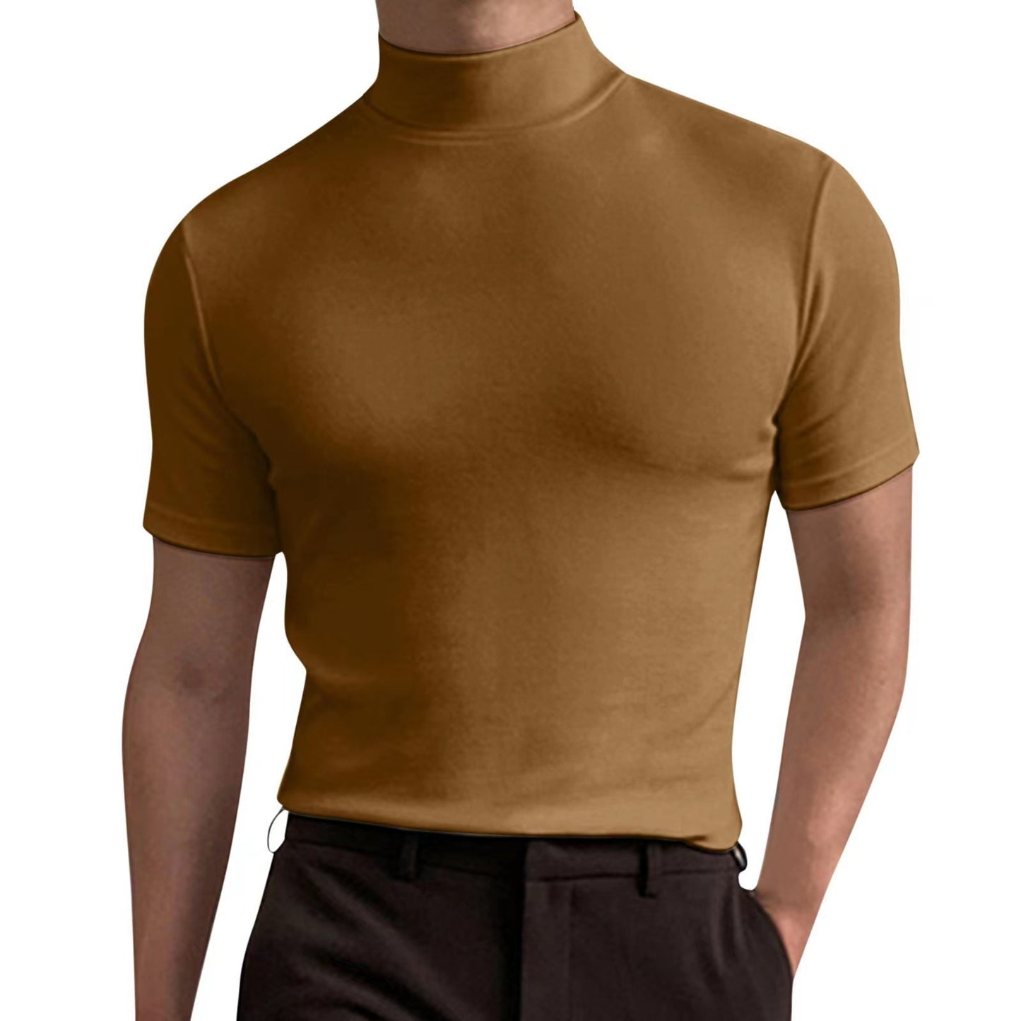 Short-Sleeved Base Shirt With Half-High Neck