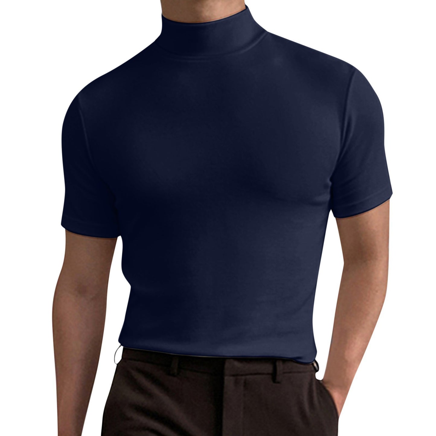 Short-Sleeved Base Shirt With Half-High Neck