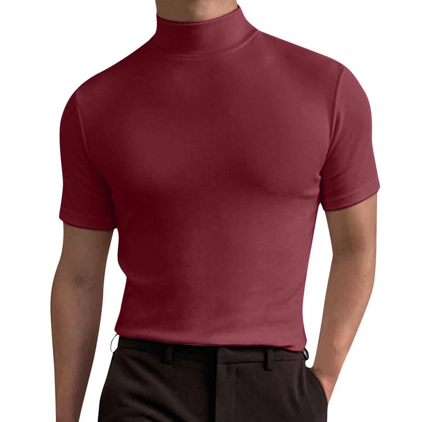 Short-Sleeved Base Shirt With Half-High Neck