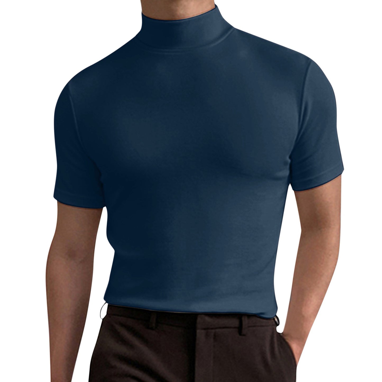 Short-Sleeved Base Shirt With Half-High Neck