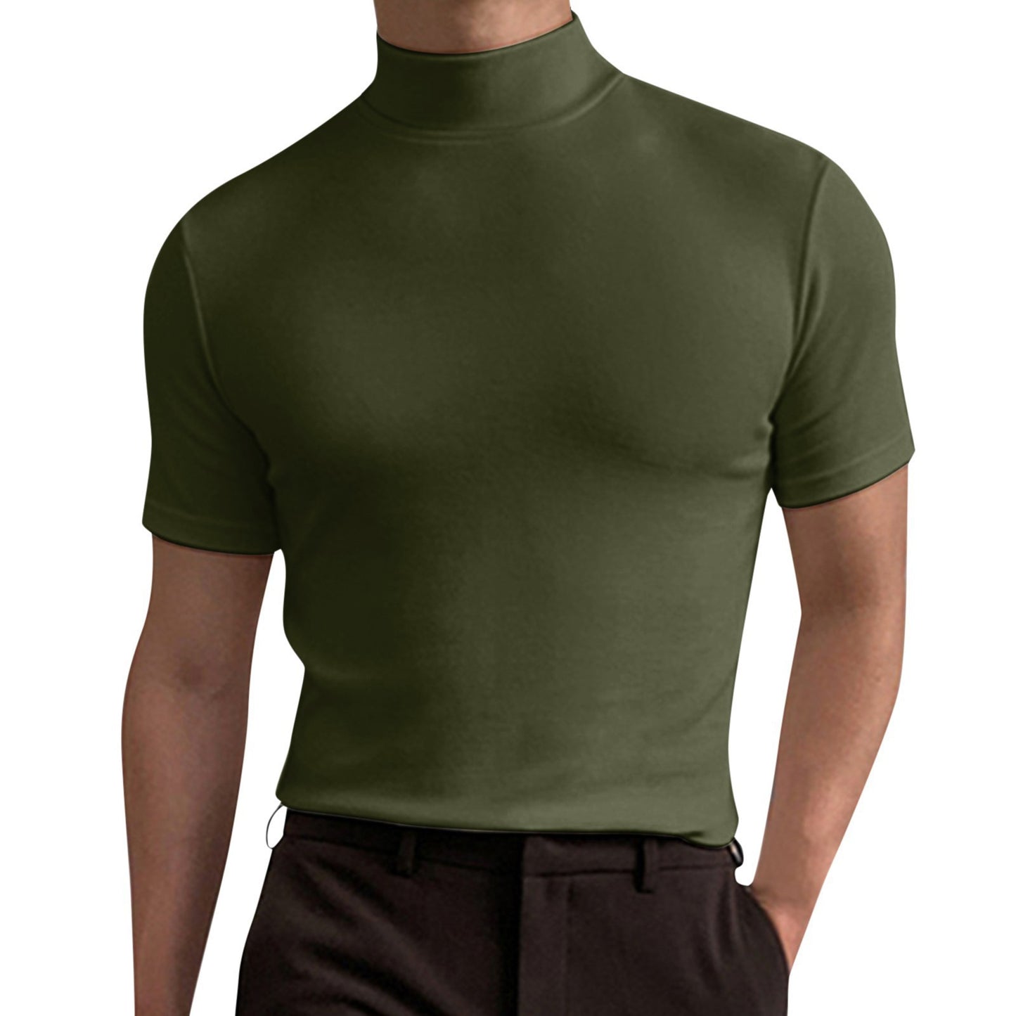 Short-Sleeved Base Shirt With Half-High Neck