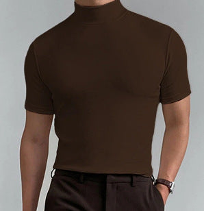 Short-Sleeved Base Shirt With Half-High Neck