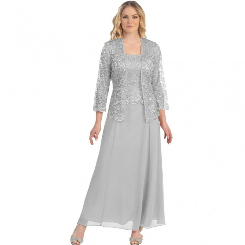 Lace Cardigan Chiffon Dress