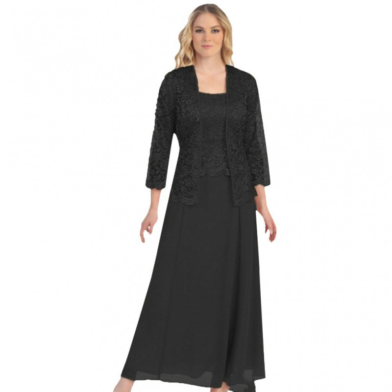 Lace Cardigan Chiffon Dress