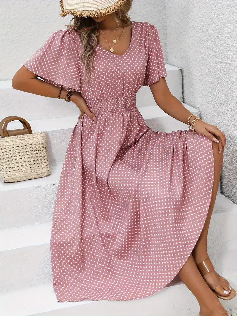 V-Neck Polo Dot Dress