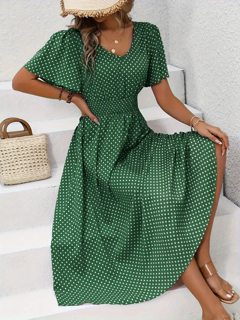 V-Neck Polo Dot Dress