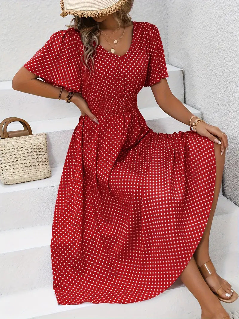 V-Neck Polo Dot Dress