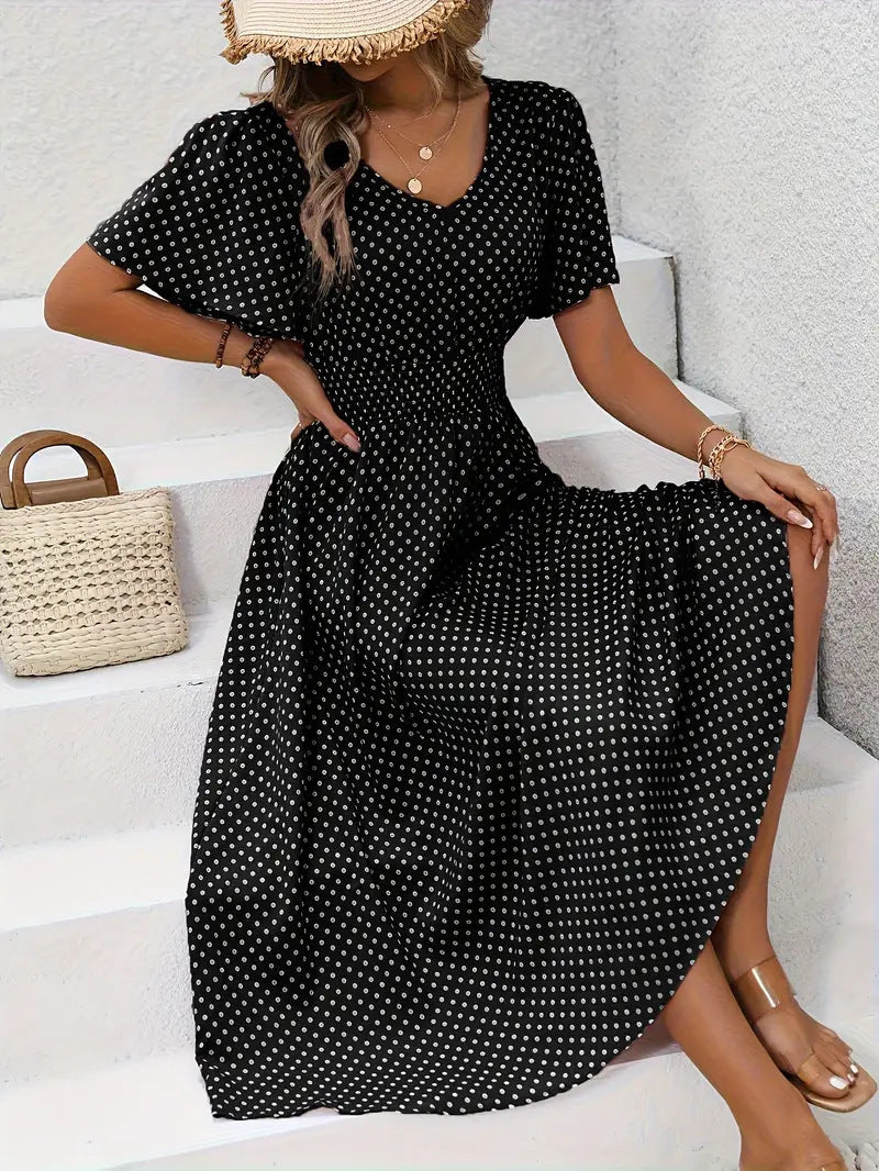 V-Neck Polo Dot Dress