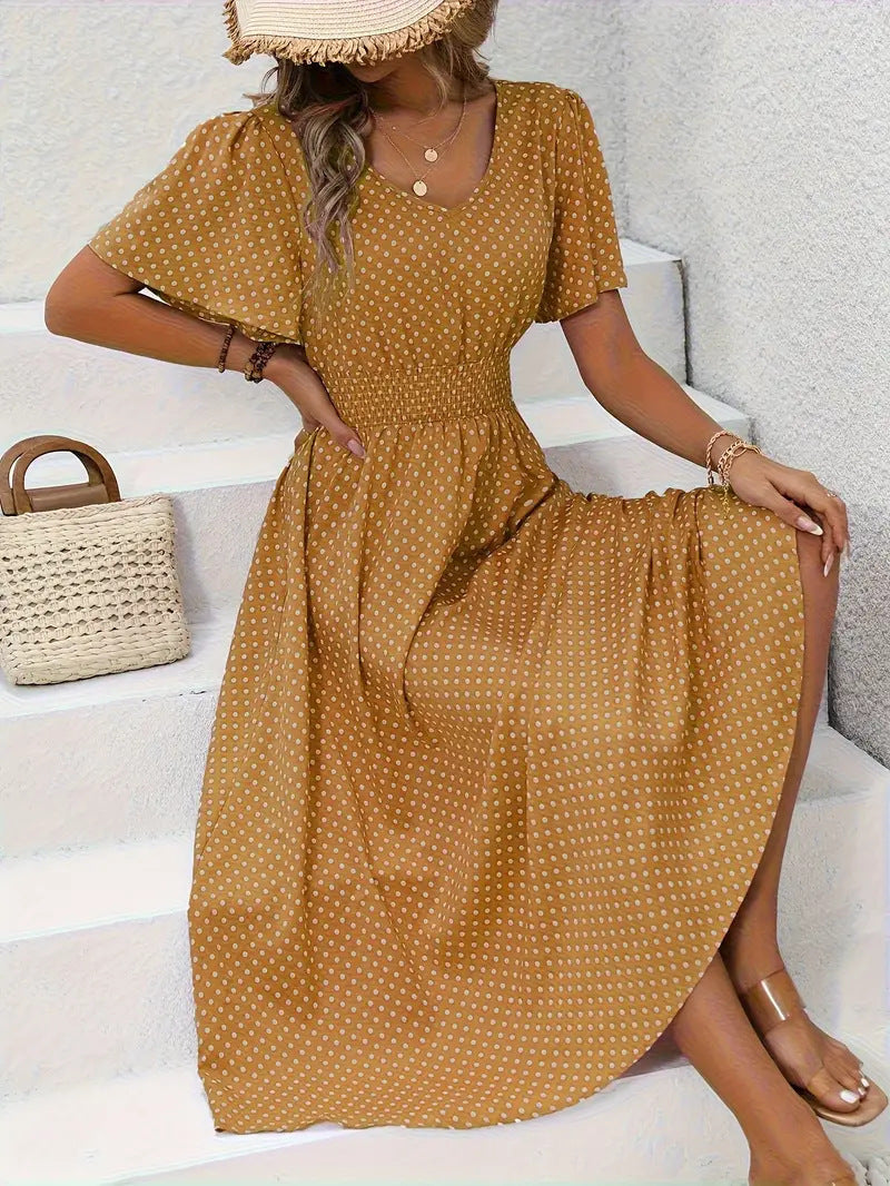 V-Neck Polo Dot Dress