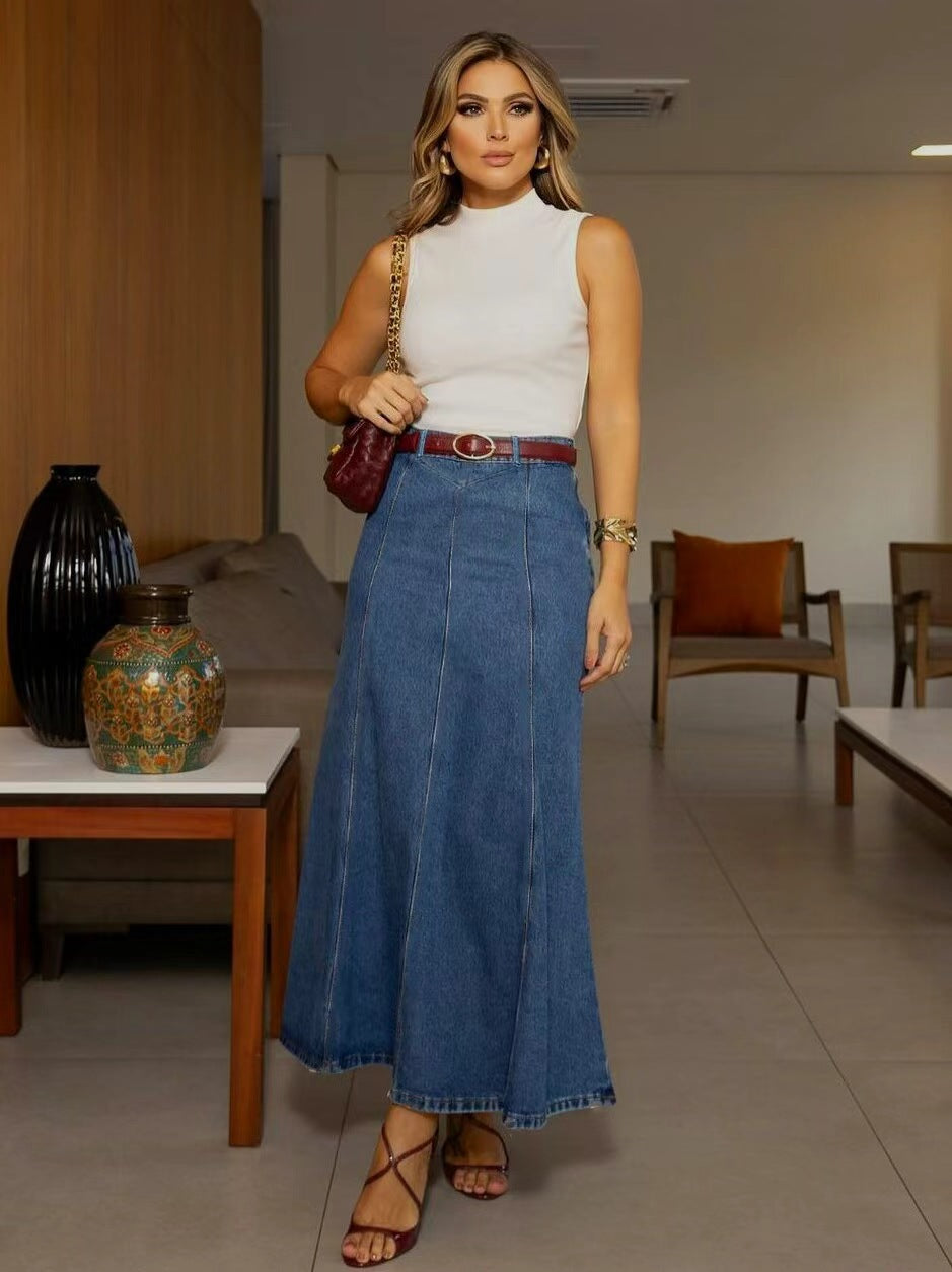 Large-Size High-Waist Denim Skirt