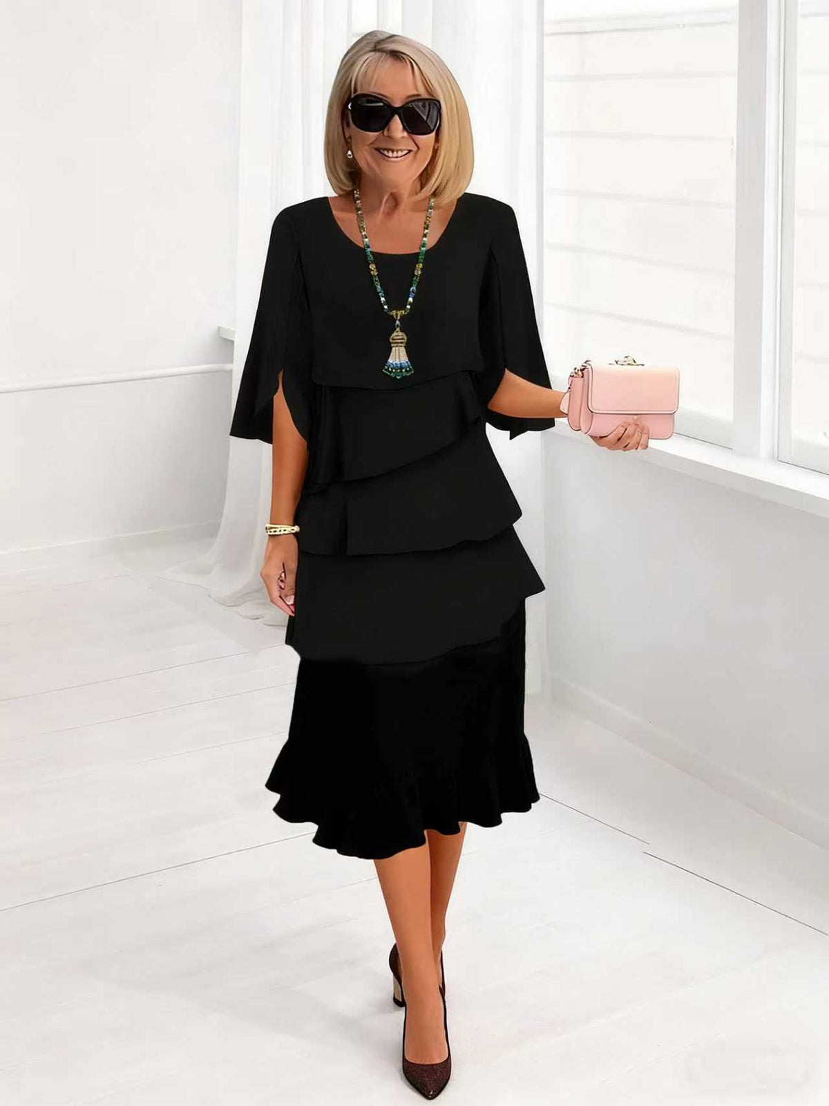 Women'S Slimming Round Neck Dress