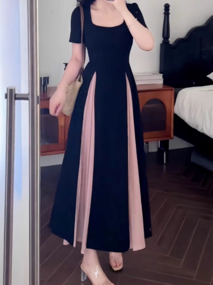 French-Stitch Contrast Dress