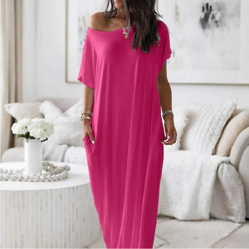 Solid Color Short Sleeve Long Nightgown