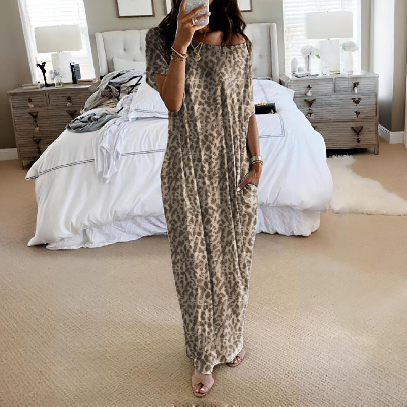 Solid Color Short Sleeve Long Nightgown
