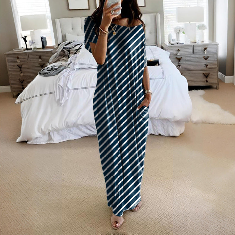 Solid Color Short Sleeve Long Nightgown
