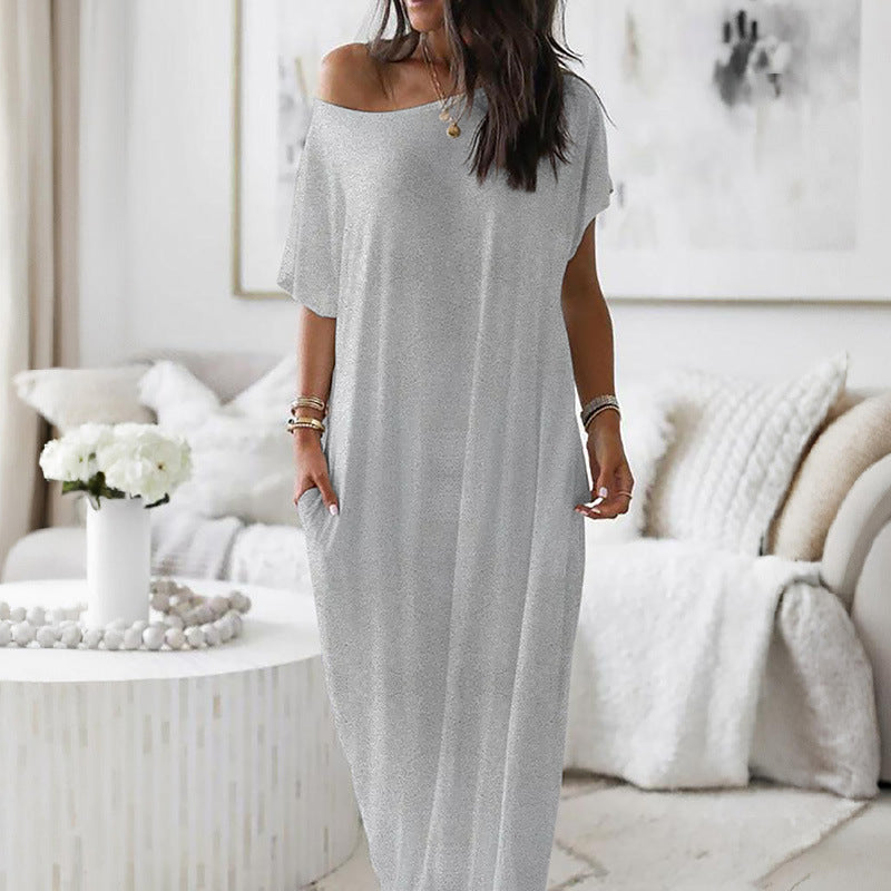 Solid Color Short Sleeve Long Nightgown