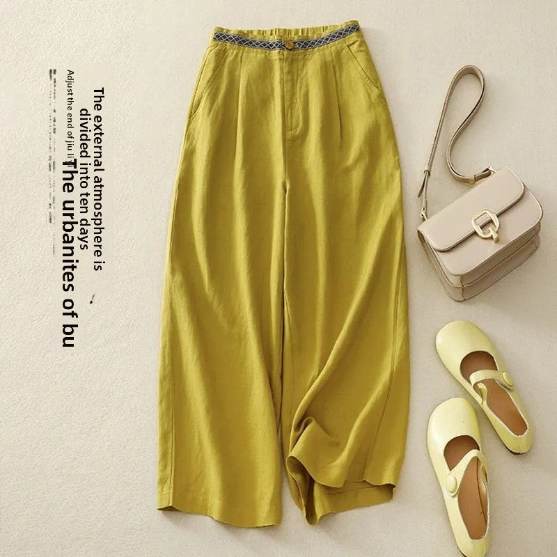 Embroidered Cotton And Linen Wide-Leg Pants