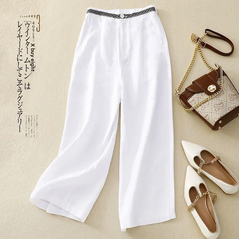 Embroidered Cotton And Linen Wide-Leg Pants