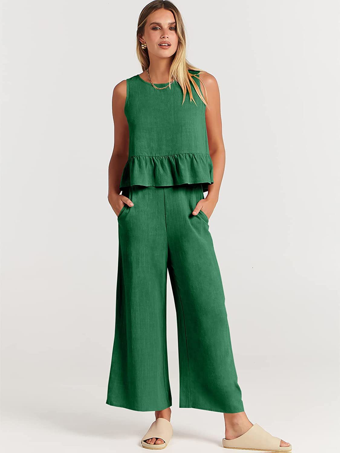 Sleeveless Pleated Casual Suit