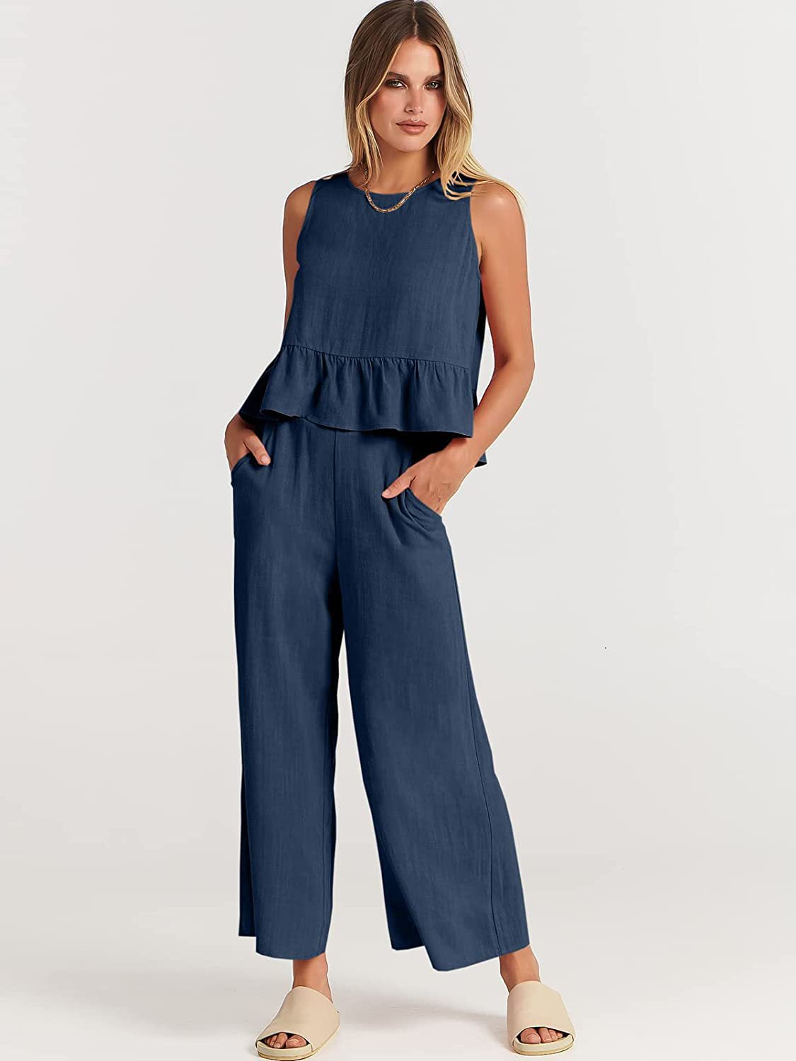 Sleeveless Pleated Casual Suit