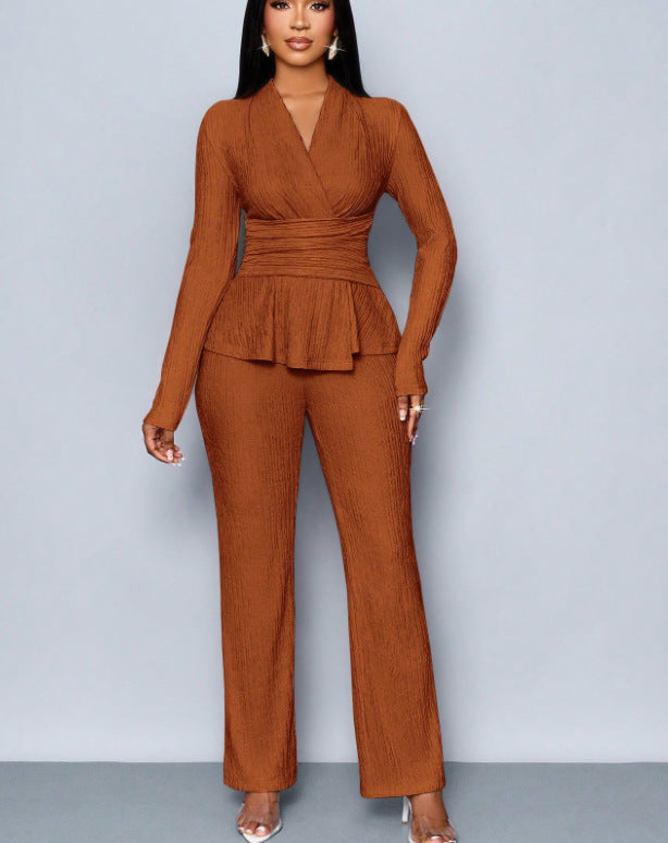 Tight Waist Slimming Long Sleeve Suit