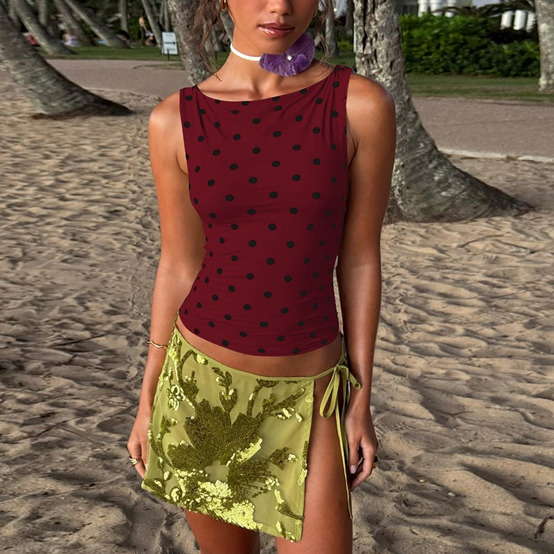 Women'S Polka Dot Print Sleeveless Top