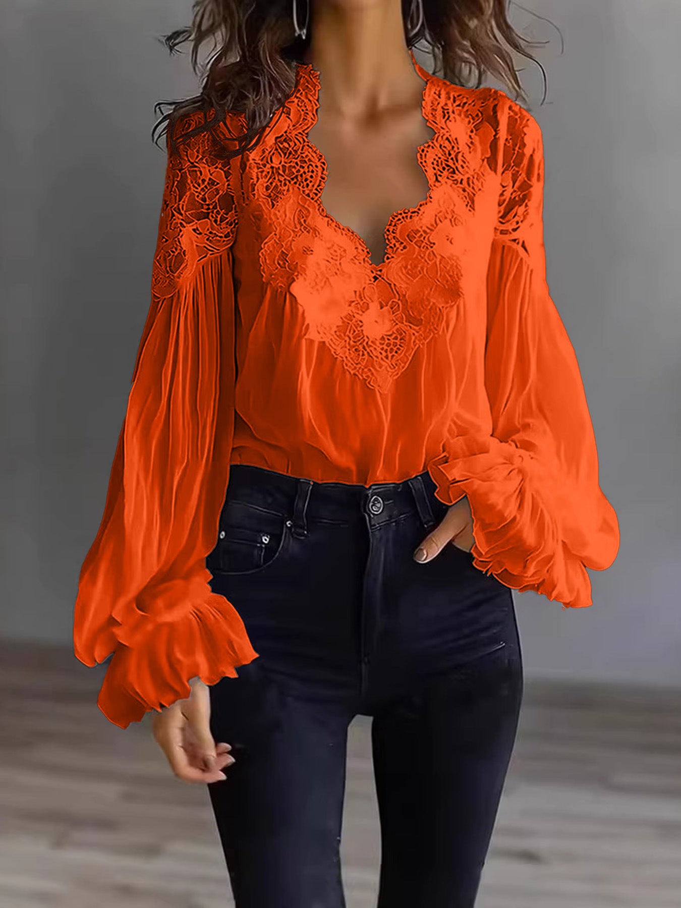 Lace Stitching Puff Sleeve Shirt