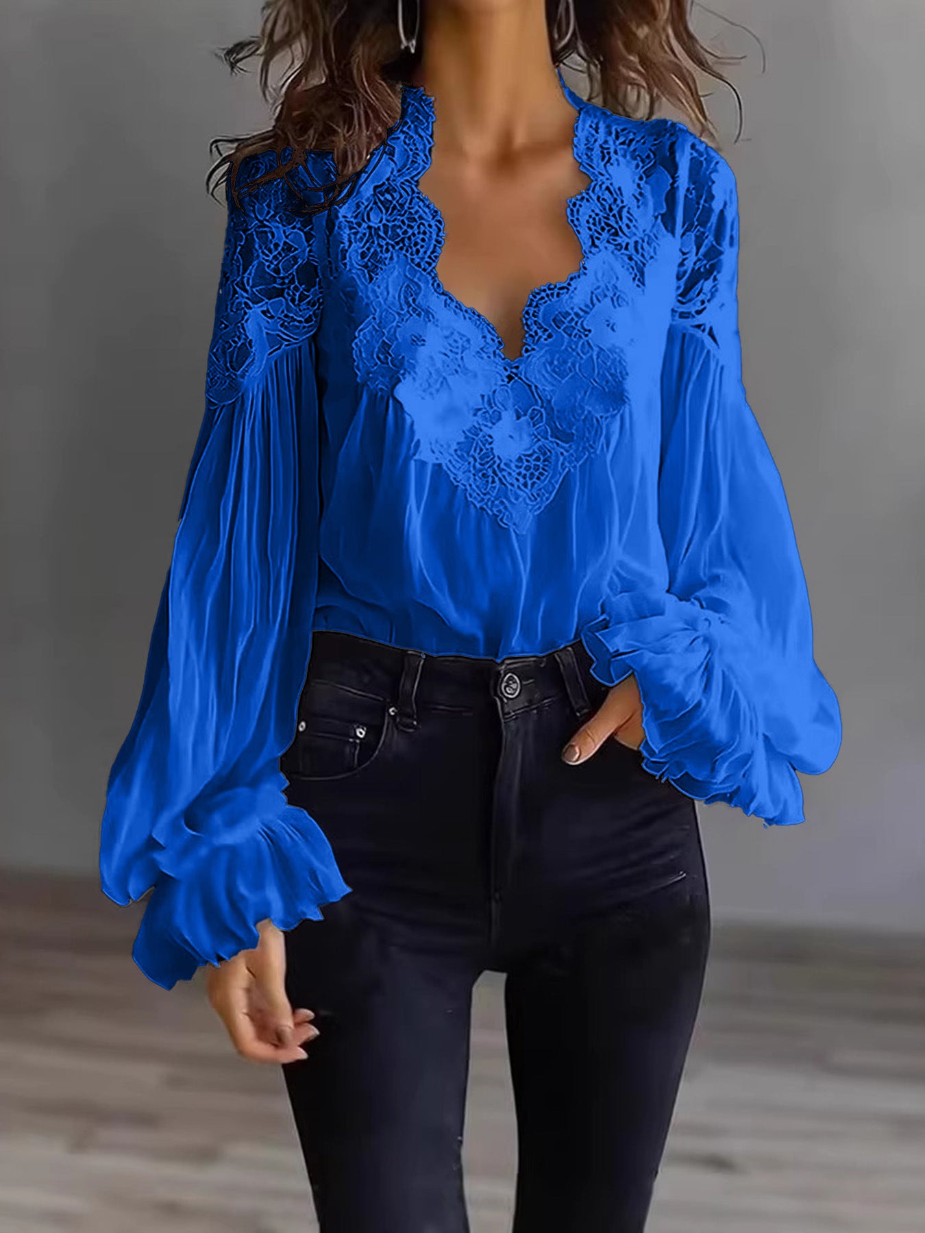 Lace Stitching Puff Sleeve Shirt