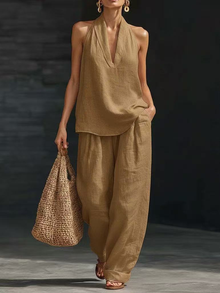 Casual Wide-Leg Pants Two-Piece Set