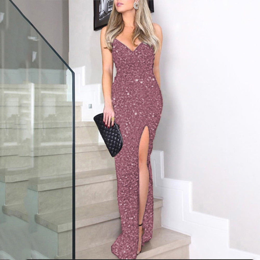 Sling Sequin Split Gown